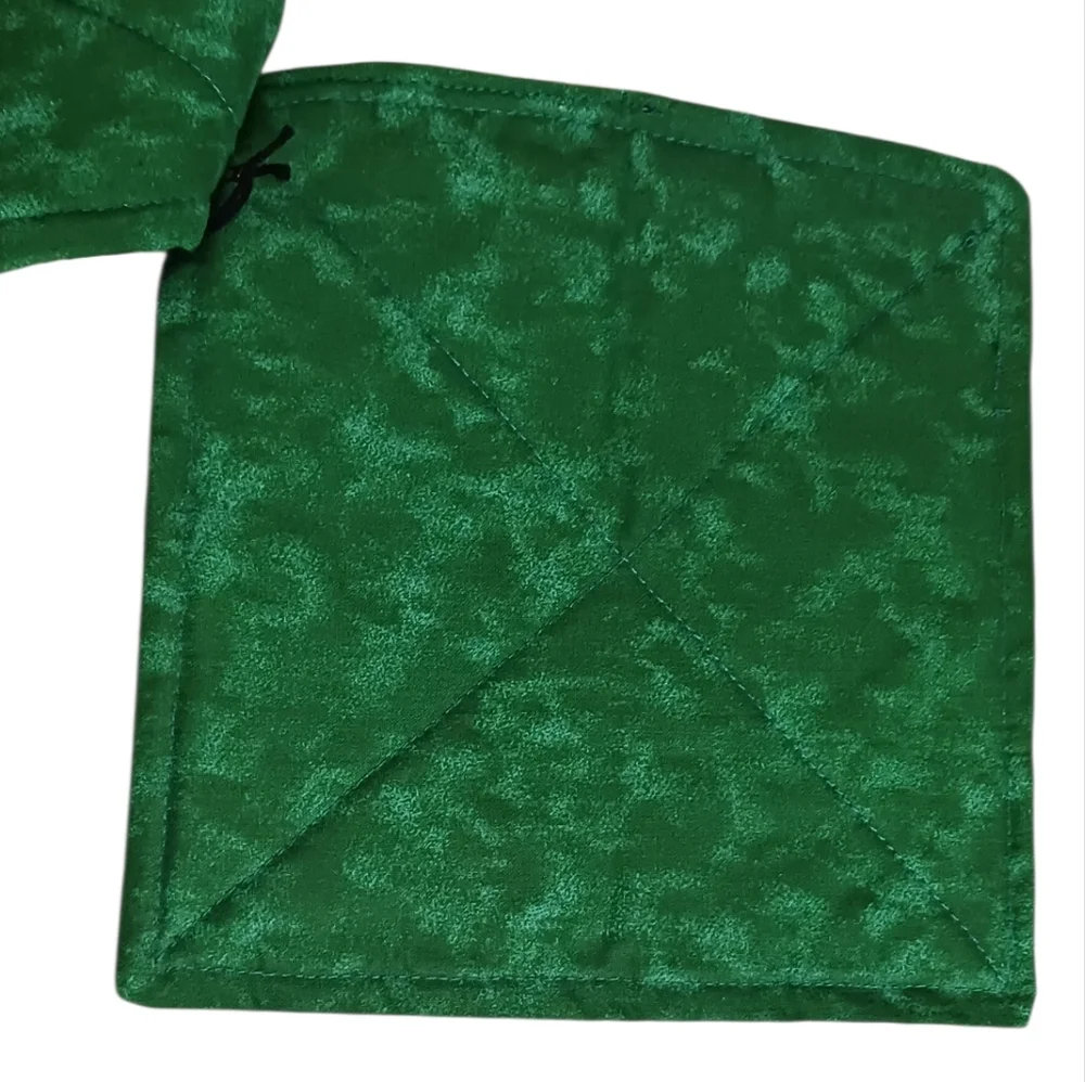 Gift Handmade Holiday Potholder Set Of 2 Floral Quilted Design - Red and Green